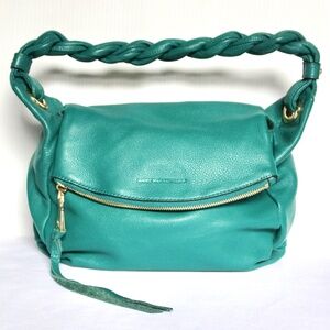 AIMEE KESTENBERG Leather Handbag Shoulder Bag Purse Teal Foldover Braided Spring